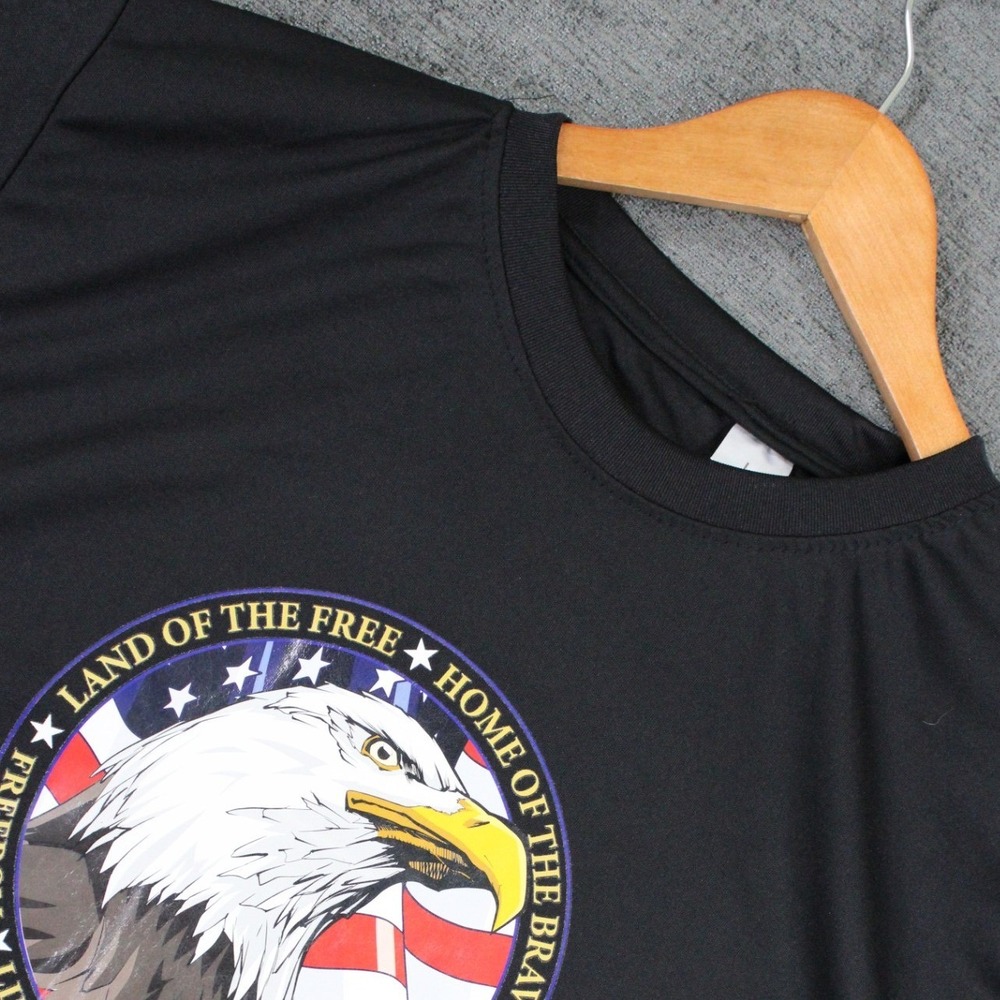 Patriotic Bald Eagle American Flag Graphic T-Shirt Black Mens Large Polyester